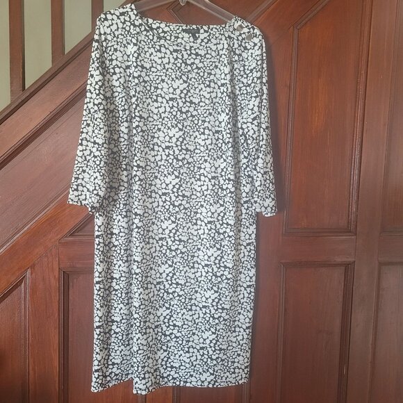 Talbots Plus Size 1X Black & White Floral Print Dress 3/4 Sleeves - Picture 1 of 7
